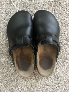 Birkenstock Boston Super Grip Black Leather Clogs